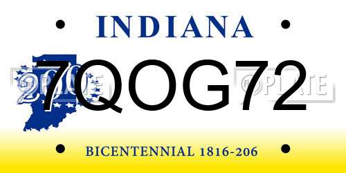 7QOG72 Indiana License Plate
