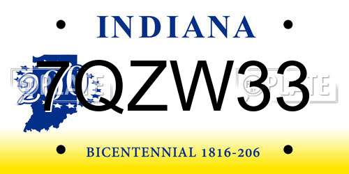 7QZW33 Indiana License Plate