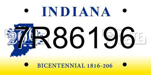 7R86196 Indiana License Plate
