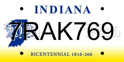 7RAK769 Indiana License Plate