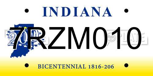 7RZM010 Indiana License Plate