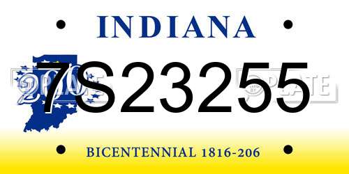7S23255 Indiana License Plate