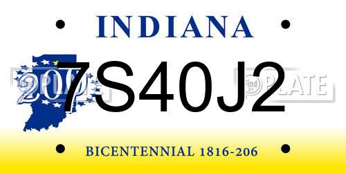 7S40J2 Indiana License Plate