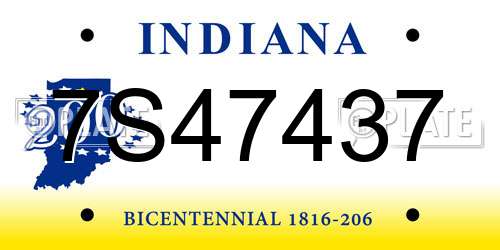 7S47437 Indiana License Plate