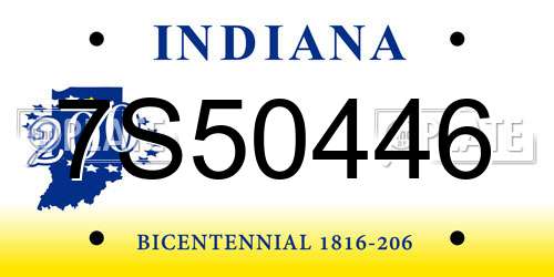 7S50446 Indiana License Plate