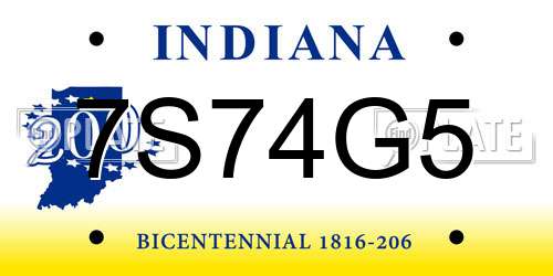 7S74G5 Indiana License Plate