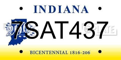 7SAT437 Indiana License Plate