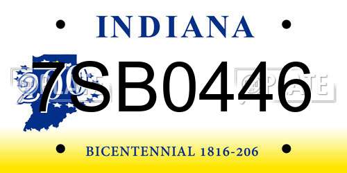 7SB0446 Indiana License Plate