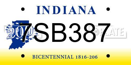 7SB387 Indiana License Plate