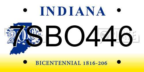 7SBO446 Indiana License Plate