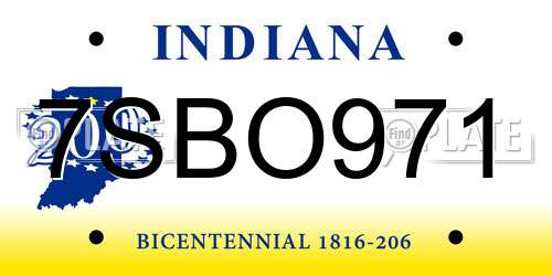 7SBO971 Indiana License Plate