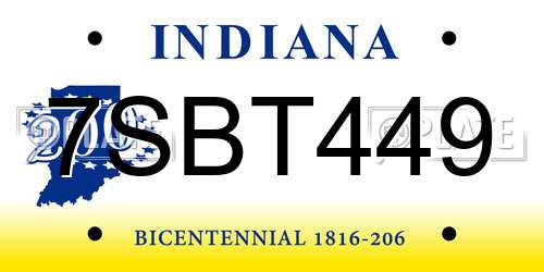 7SBT449 Indiana License Plate