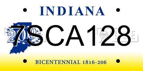 7SCA128 Indiana License Plate