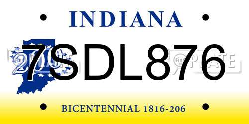 7SDL876 Indiana License Plate