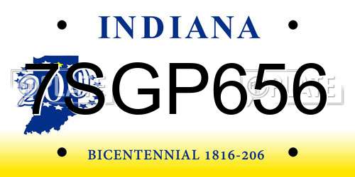 7SGP656 Indiana License Plate