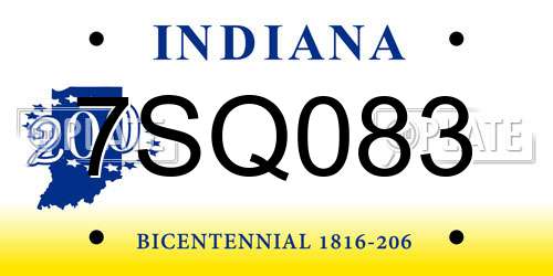 7SQ083 Indiana License Plate