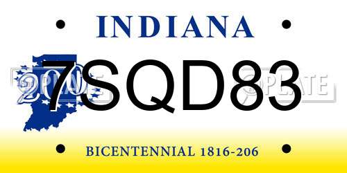 7SQD83 Indiana License Plate
