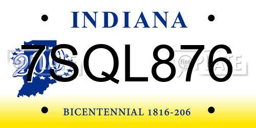 7SQL876 Indiana License Plate