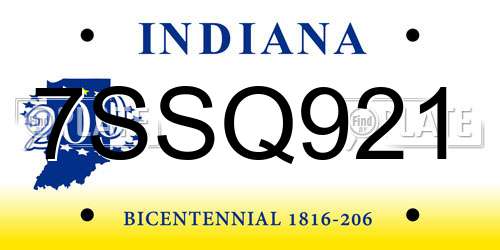 7SSQ921 Indiana License Plate