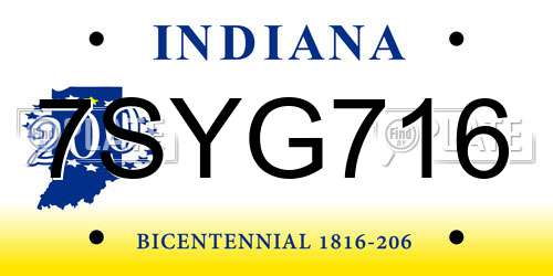 7SYG716 Indiana License Plate