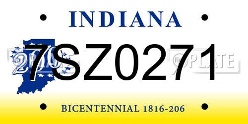 7SZ0271 Indiana License Plate