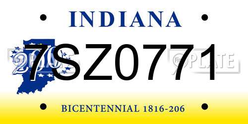 7SZ0771 Indiana License Plate