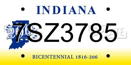 7SZ3785 Indiana License Plate