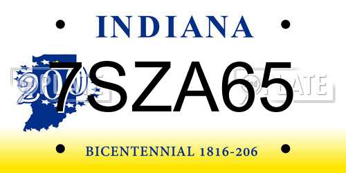 7SZA65 Indiana License Plate