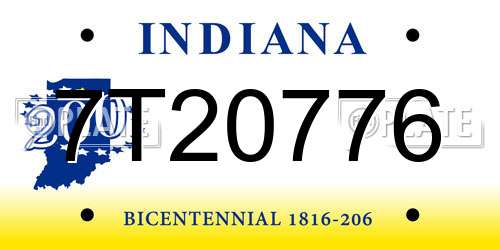 7T20776 Indiana License Plate