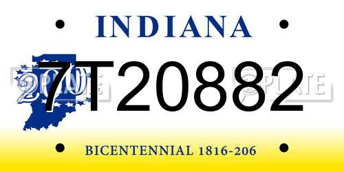 7T20882 Indiana License Plate