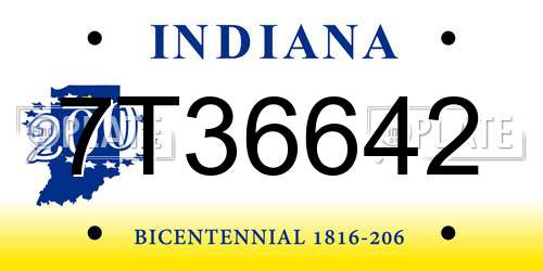 7T36642 Indiana License Plate