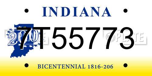 7T55773 Indiana License Plate