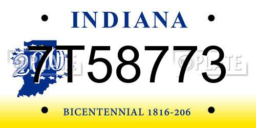 7T58773 Indiana License Plate