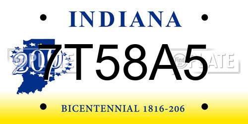 7T58A5 Indiana License Plate
