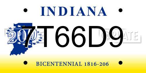 7T66D9 Indiana License Plate