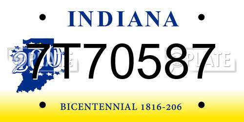 7T70587 Indiana License Plate
