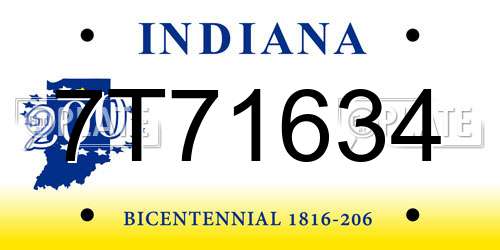 7T71634 Indiana License Plate