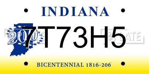 7T73H5 Indiana License Plate