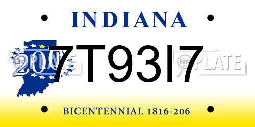 7T93I7 Indiana License Plate