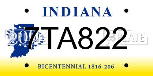 7TA822 Indiana License Plate