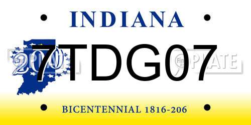 7TDG07 Indiana License Plate