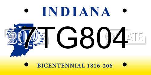 7TG804 Indiana License Plate