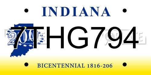 7THG794 Indiana License Plate