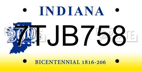 7TJB758 Indiana License Plate
