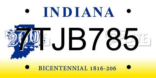 7TJB785 Indiana License Plate