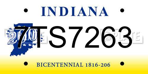 7TS7263 Indiana License Plate