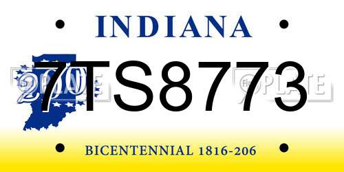 7TS8773 Indiana License Plate