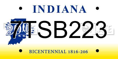 7TSB223 Indiana License Plate