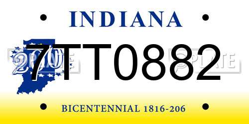 7TT0882 Indiana License Plate