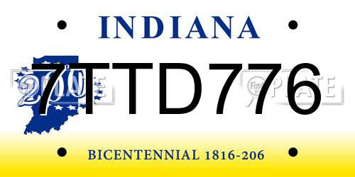 7TTD776 Indiana License Plate